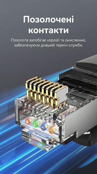 Патч-корд Vention 10 м Cat8 SFTP RJ45 40 Гбіт/с 2000 МГц позолочені контакти Чорний IKKBL фото