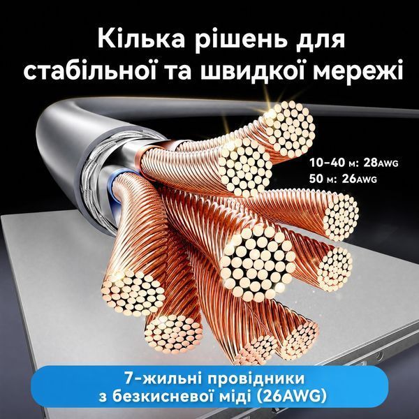 Кабель сетевой для Starlink Standard Gen3 и Mini Vention 40 м Cat 7 SFTP 10 Гбит/с Серый (IAJHV) IAJHV фото