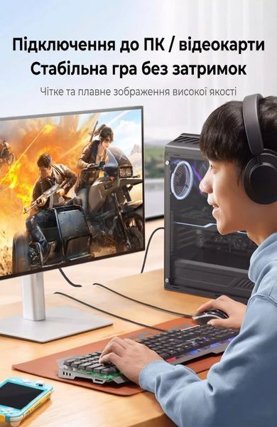 Кабель-переходник UGREEN 1.5 м HDMI на DisplayPort 4K 60Hz поддержка 144Hz с питанием USB нейлоновая оплетка Черный 25153 фото